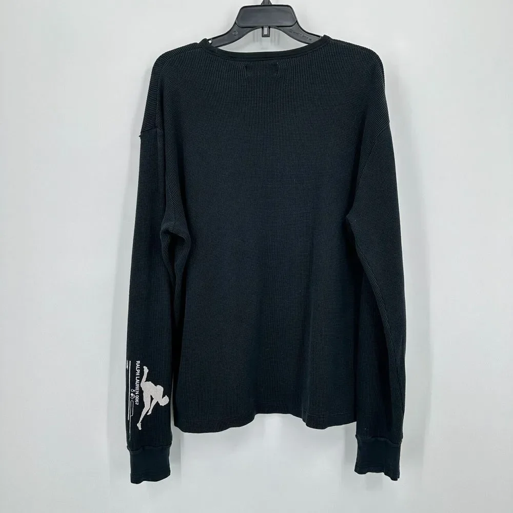 Vtg Polo Ralph Lauren Shirt CZ Mens L Black White Waffle‎ Knit 90s Y2K Mall Goth